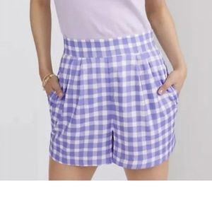 NWT Anthropologie Sz 2 HUTCH Pleated Purple Gingham High Rise Dress Shorts $108
